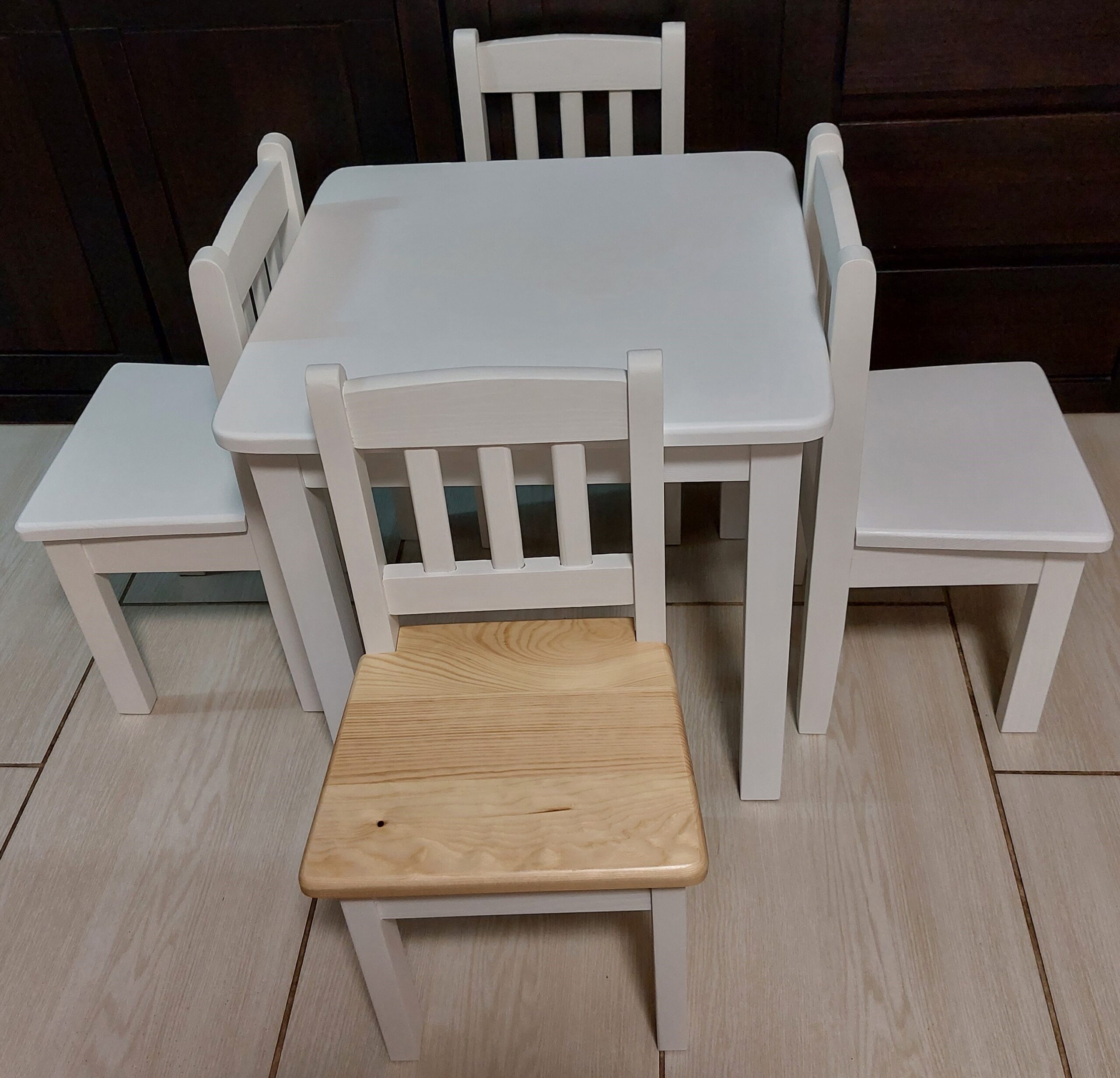 Natúr-fehér/teljesen fehér fenyő gyermekasztal - Image 9